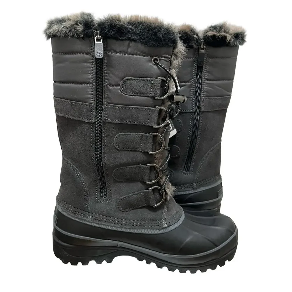 Lands End Womens Hillary Tall Snow Winter Boots US 6 EU 36 Suede Faux Fur 473063
